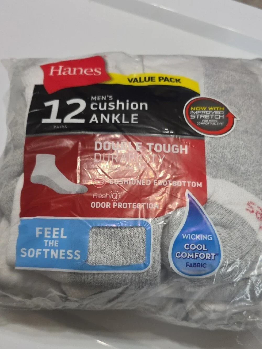 Hanes Men's 12-Pack Cushion Ankle Socks - White & Gray